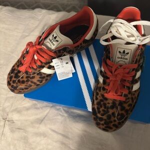 Adidas Leopard Print Sneakers with Red Laces